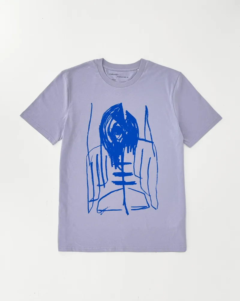 Farshad Farzankia: T-shirt - lavender with blue print