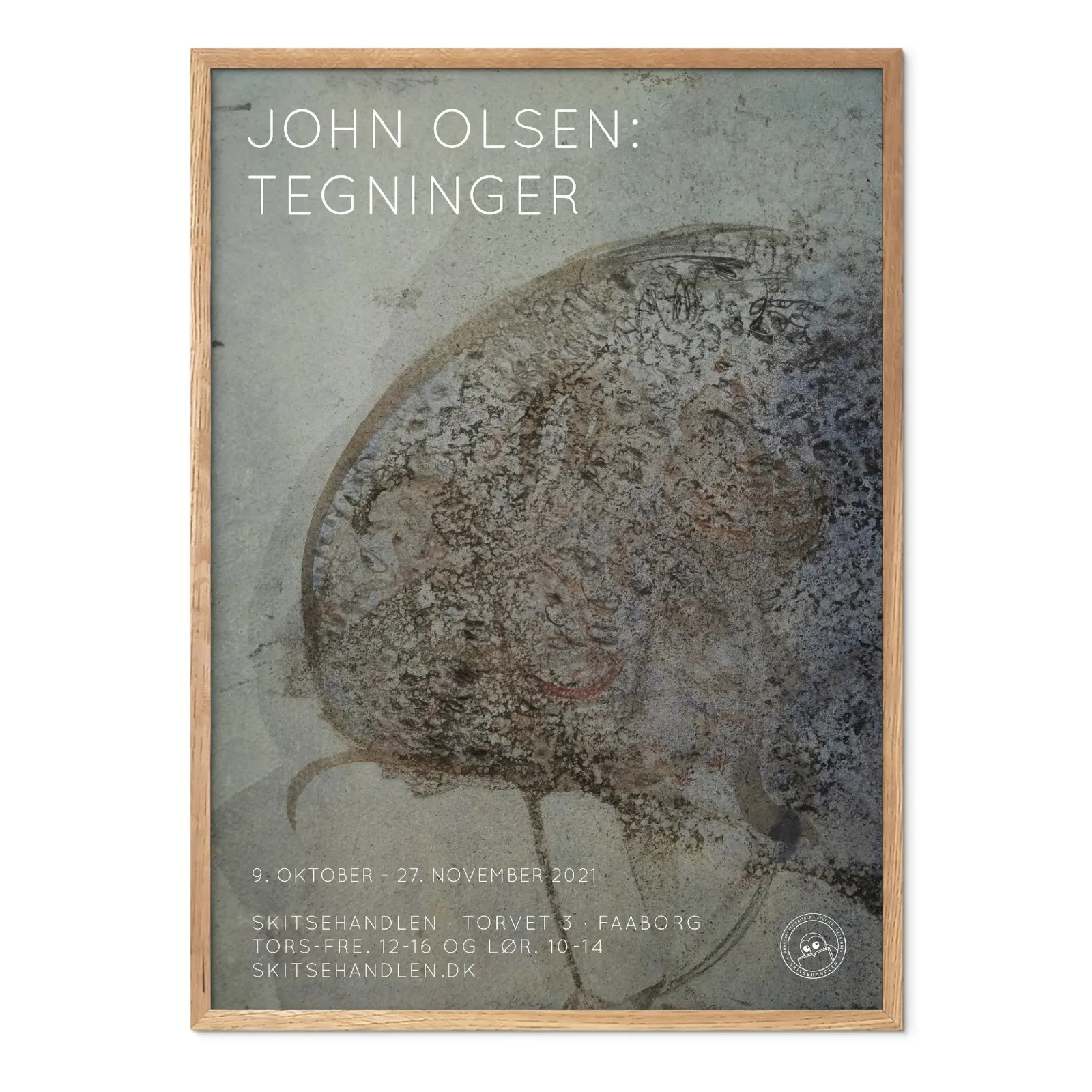 John Olsen: Tegninger (blågrå udstillingsplakat)
