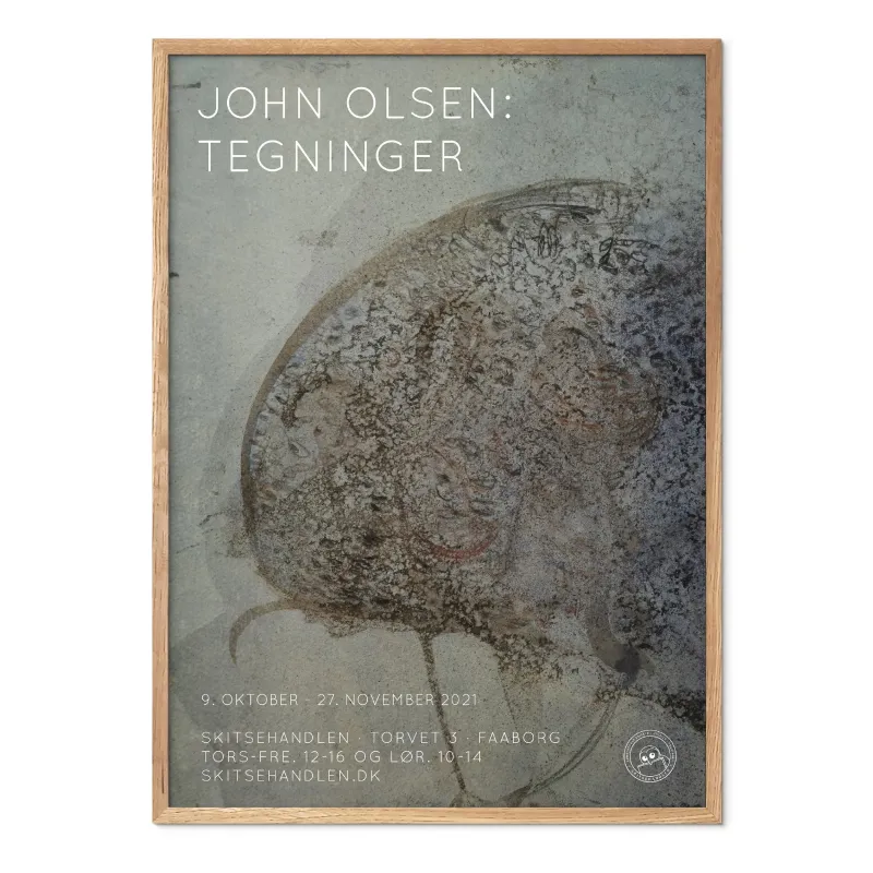John Olsen: Tegninger (blågrå udstillingsplakat)