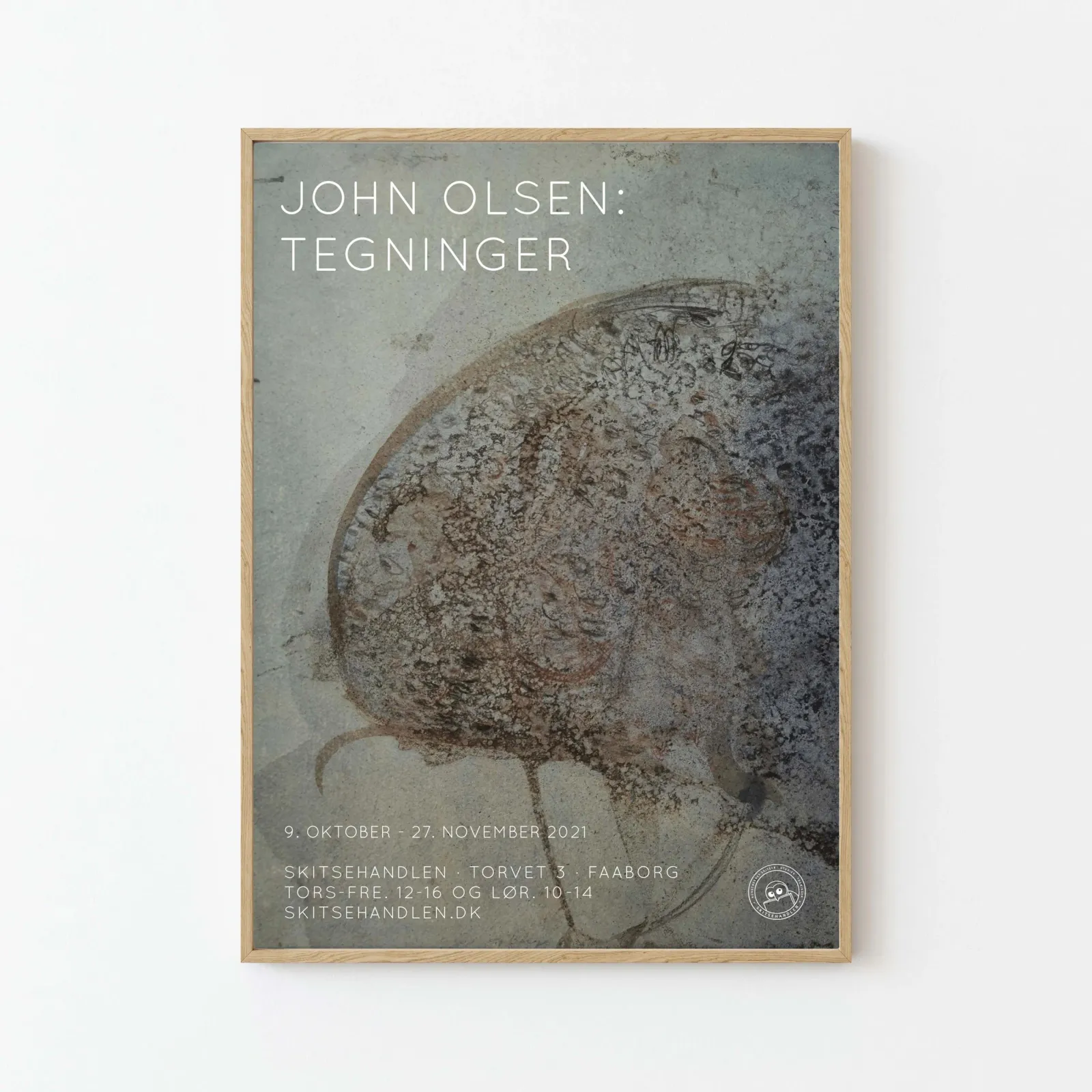 John Olsen: Tegninger (blågrå udstillingsplakat)