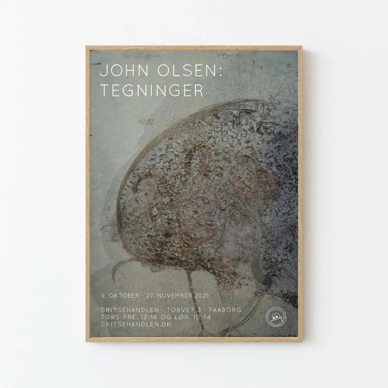John Olsen: Tegninger (blågrå udstillingsplakat)