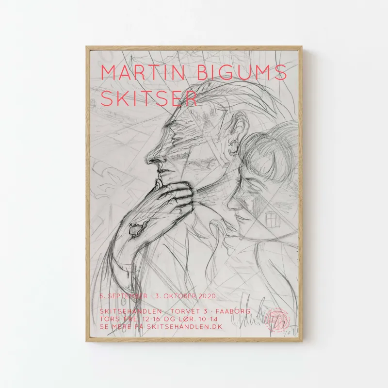 PLAKATER OG BØGER: Martin Bigums skitser (grå-rosa udstillingsplakat)