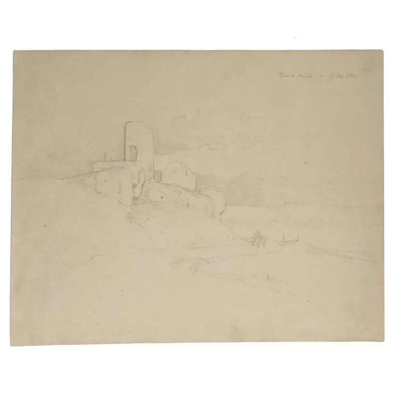 Frederik Rohde: Skitse af landskab med ruin, 1844