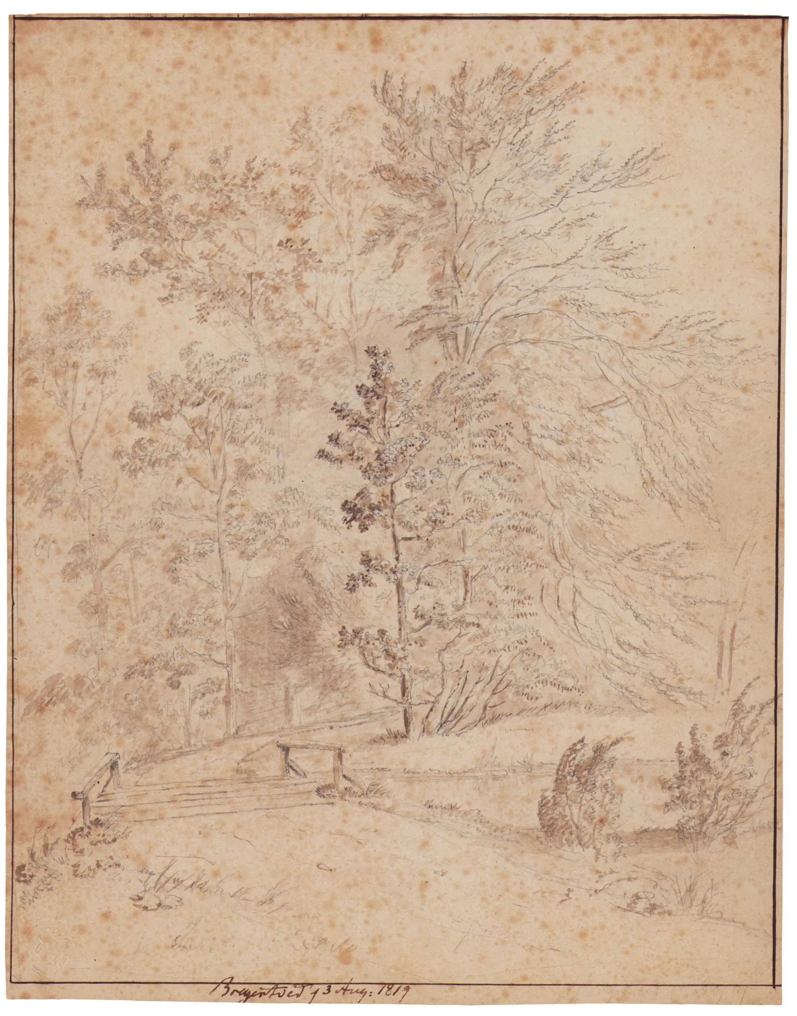 I.P. Møller: Skovparti med bro, 1819