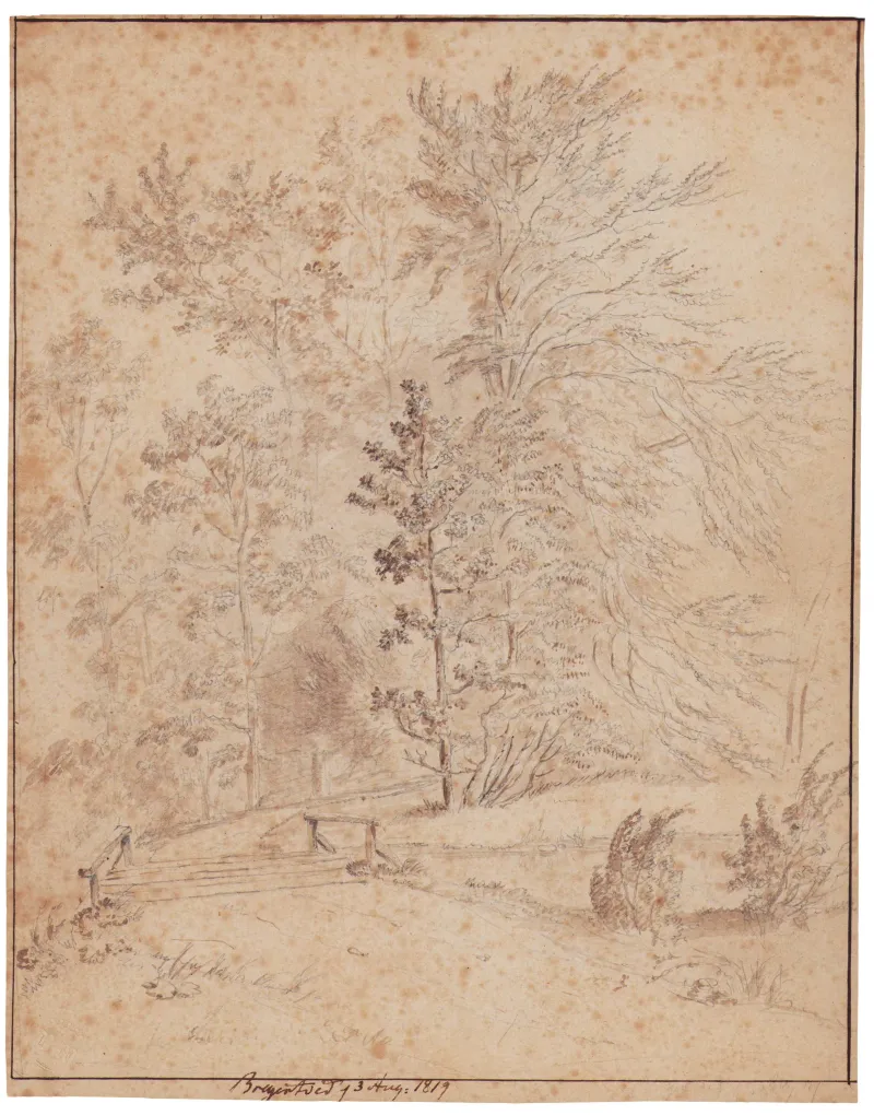 I.P. Møller: Skovparti med bro, 1819