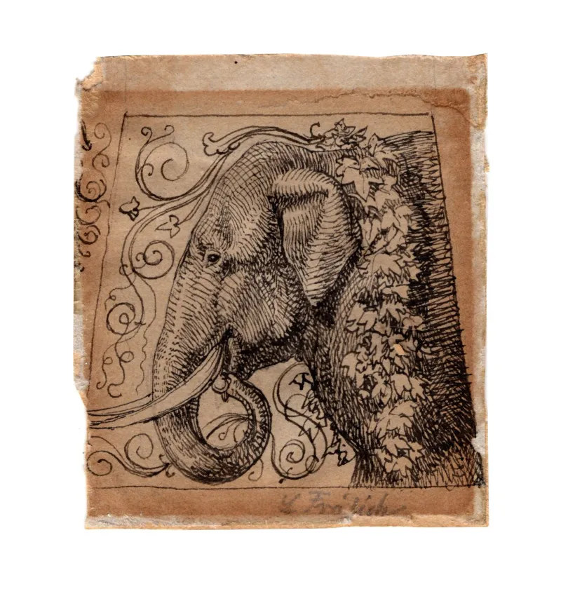 Lorenz Frølich: Elefant i profil, 1840