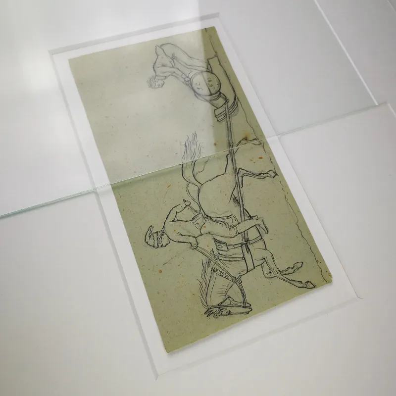 Øverst: Alm. glasNederst: Museumsglas/Art Glass (standard) med UV-beskyttelse og antireflektivt glas. Det er en anelse sværere at skære ud og sætte i rammen, fordi glasset er svært at se (og derfor også svært at fotografere).